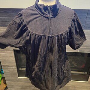 B.U.M. Equipment Black Short Sleeve Zip-Up Sweatshirt | Pleated Yoke | 3X